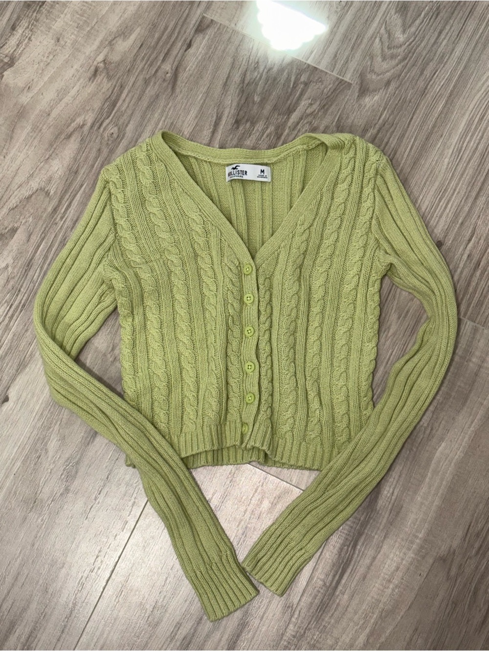 Vintage Y2K Hollister Olive Green Cable Knit V-Neck Cardigan Sweater M